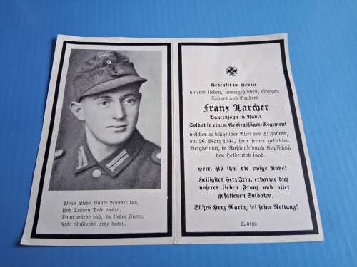 WW2 German third Reich death card