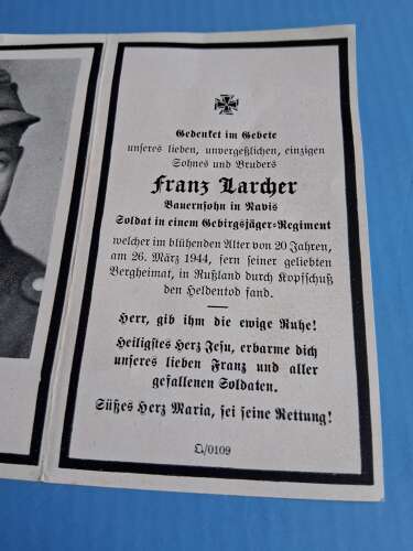 WW2 German third Reich death card